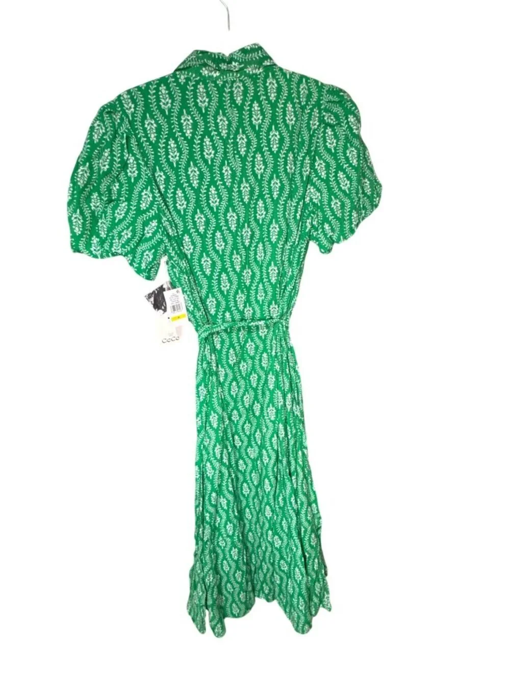 NWT Cece Puff Sleeve Tie Waist Shirtdress Flowy Midi Size M Kelly MSRP $129